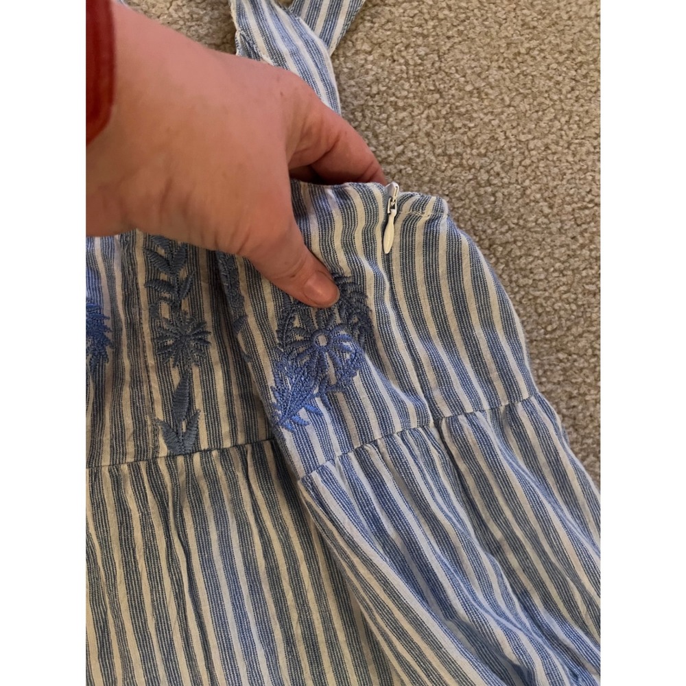 Ro's Garden Women's Tiered Striped Maxi Dress‎ Embroidered V-Neck Blue- Size XS - Picture 6 of 9